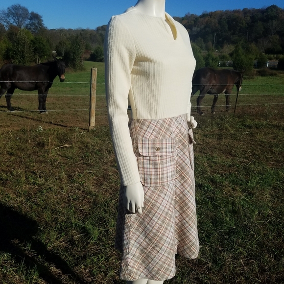 VTG 60's Howard Wolf Plaid Sweater Wool Dress - Picture 3 of 11